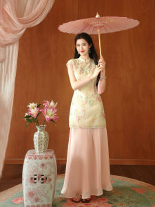 Chinese Style Lace Embroidery Beaded Short Slim Waist Dress