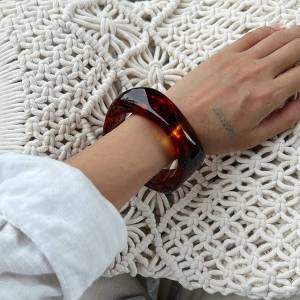 Ingemark | Ingemark 4 Styles Vintage Brown Thick Resin Acrylic Wide Bangles Women Hip Hop Metal Spring Bracelets Grunge Jewelry Steampunk