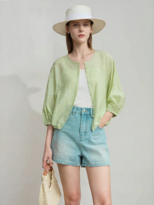 AMII | Commute Style Round Neck Drop Shoulder Three Quarter Sleeve Tencel Loose Blouse