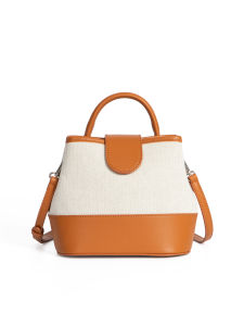 Dotlyn Canvas Bucket Bag Womens Crossbody Handbag Spliced Retro Fashion Commuting Bag Magnetic Buckle Soft PU Leather