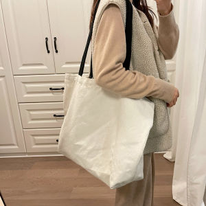 Canvas Bag Thickened Extra Large Shopping Bag Tote Bag Load-Bearing Eco-friendly Bag Black Handle Color Matching One-Shoulder Canvas Bag