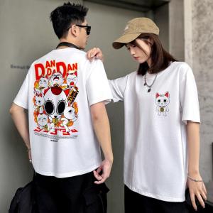 เสื้อยืดแขนสั้นลายการ์ตูนฤดูร้อนสำหรับผู้ชายและผู้หญิง ทรงหลวม สวมใส่สบาย ระบายอากาศได้ดี แบรนด์ MENGXIA