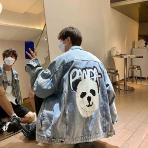 FLICBS | Plus Size Retro Panda Print Denim Jacket for Men