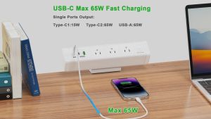 65W Desk Clamp Power Strip Heavy Duty Extension Cord With USB Type C Surge Protector 2 Meter Extension Wire With Socket Outlet Flat Plug Fireproof For Home Office