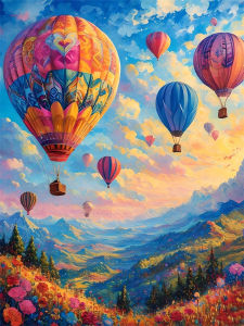 HUACAN Mountain Diamond Painting Hot Air Balloon Landscape Handmade Diamond Art Mosaic 5D Autumn Forest Full Kits Rhinestones