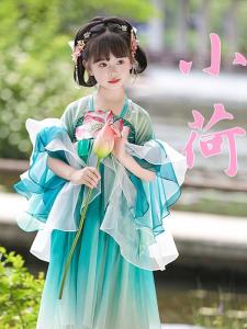 Princess Dress Childrens Hanfu Costume Stage Performance Beautiful Fairy Tale Girls Clothing Short Sleeve Silk Fabric