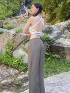 MesubShop กางเกงขายาวเอวสูง ขากระบอก ผ้าสปันบางใส่สบาย งานสวย แมชต์ง่ายมาก รอบเอวเป็นยางยืด ไม่มีกระเป๋าน้า รุ่น กางเกงสปัน P301B