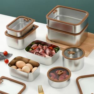 Sealed Stainless Steel Rectangular Lunch Box with Glass Lid