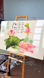 Khung tranh hoa sen treo tường Tranh hoa sen cá chép sen hồng thanh khiết tráng gương treo tường HSQC12