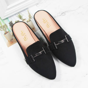 INS New Arrival Womens Shoes Spring/Summer Flats Pointed-Toe Mules Shoes Closed Toe Half Slippers Bean Bag Outdoor Sandals Small Size 31-32