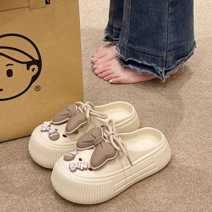 Cute Butterfly Knot Hole Hole Shoes Womens Summer Student Indoor Outdoor Wear Heightening Thick Bottom Head Protection Anti-Slip Slippers
