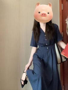 QINGMUZI | Elegant Retro Waist-Slimming Office-Casual Shirt Dress