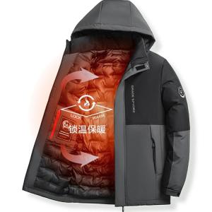 Mens Winter Thickened Warm Cotton Jacket Detachable Hood down Cotton Padded Coat Business Casual Style Mid-Length Outerwear