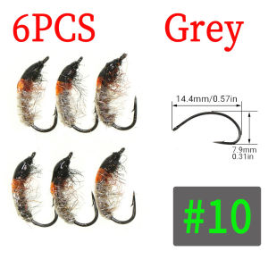 6 Con Ruồi Giả Scud Nymph Có Dây Đồng Gắn Trọng Lượng Và Nhấp Nháy Dùng Cho Kỹ Thuật Câu Cá Kiểu Czech Nymphing Câu Cá Hồi Sông Bằng Kỹ Thuật Caddis Larva Emerger.