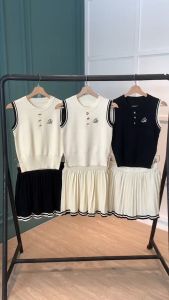 SET7250 Tennis Girl Knit Set Top n JK Pleated Skirt