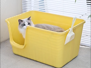 Evercharm ห้องน้ำแมว ขอบสูงกันกระเด็น กระบะทรายแมว พร้อมที่ตัก ระบะทรายแบบจัม ขนาด 64*44*33 ราคา C.O.D