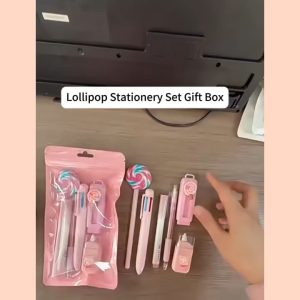 Kids 6-in-1 Stationery Set with Pencil/Fashion Solid Color Student Stationery Storage Bag/Eraser Ruler Children Birthday