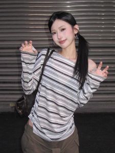 เสื้อยืดคอกลมแขนยาวผู้หญิง ทรงสลิมฟิต สวมใส่สบาย ทรงปกติ ผลิตจากผ้าฝ้าย สำหรับผู้หญิง ฤดูใบไม้ร่วง 2025