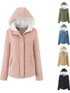 Thickened Loose Hooded Fleece Jacket Pure Color Womens Cotton Coat Winter Warm Knitted Casual Outerwear