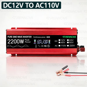 GRENNOVA 2200W Pure Sine Wave Inverter DC 12V 24V 48V to AC 110V 220V 1100W Rated Power Inverter for Home RV Truck Solar System