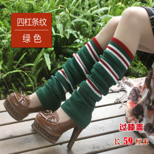 Womens Long Tube Knee High Socks Autumn Winter Thickened Shaping Leggings Personality Style Striped Pattern Fleece Lined