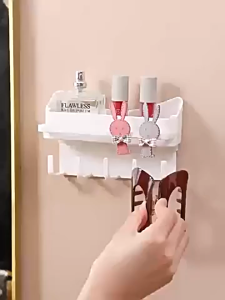 Bathroom Shelves with Hooks Multi-utility Non-Punching Hook Storage Rack Hair Accessories Storage