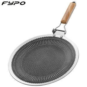 Fypo 316 stainless steel Roast Tray Non-stick Frying pan 34cm flat frying skillet with folding handle Portable picnic BBQ grills Camping griddle