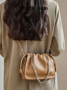 Fashionable Leather Armpit Bag Single Shoulder Crossbody Bag Womens Bag Touch Miss Brand Cowhide Leather Folded Design