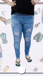 High waist plus size skinny jeans pants stretchable with tarrted 8149(LUCIA JEANS)