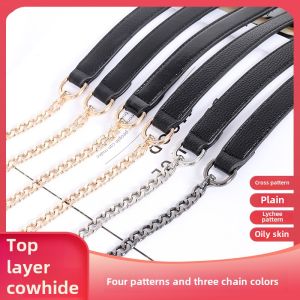 Black Leather Decompression Chain Shoulder Strap Crossbody Shoulder Bag Metal Chain Strap Leather Accessories Single Buy