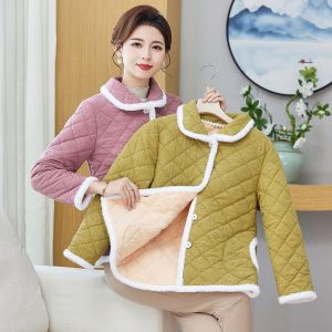 มีสไตล์ หนาขึ้น ผ้าฝ้าย เสื้อแจ็คเก็ต ชุดอยู่บ้าน ผู้หญิง ความอบอุ่น ทันสมัย เสื้อผ้าแม่ ฤดูใบไม้ร่วง ฤดูหนาว สินค้าใหม่มาใหม่ แขนสั้นยาว