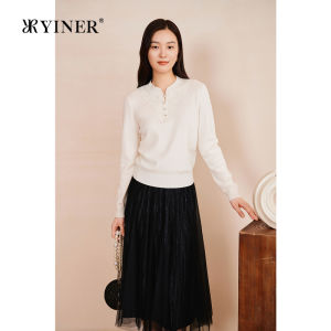 YINER | New Chinese Style Embroidered Pearly Wool Knitted Sweater