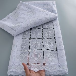 White African Swiss Voile Lace Fabric 5 Yards Nigerian Dry Cotton Lace Fabric with Stones 2026 High Quality for Women Dress Sew