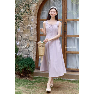 Đầm Dài Phong Cách Pháp Không T Tay Màu Tím