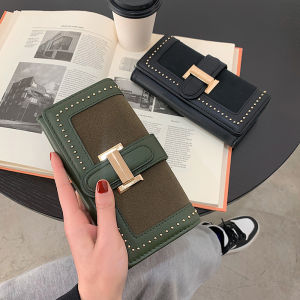 Clutch Purse Womens Long Large Capacity Multi-Card Position Minimalist Frosted K-style Fashion Buckle Multifunctional Mobile Phone Bag