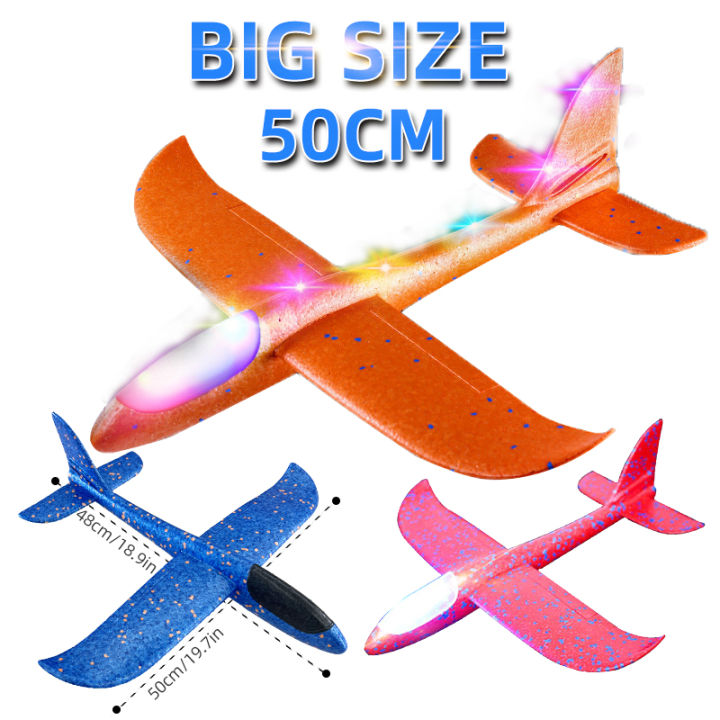 50CM Big LED Flash Glider Foam Plane Hand Throw Light Inertial AirPlane