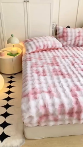 Bubble Rabbit Fleece Bed Sheet Fitted Bed Sheet Milk Fleece Bed Cover