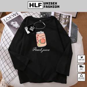 Áo thun dài tay rộng cotton 100% Trà Đào form rộng mặc cặp mặc nhóm áo thu đông nữ HLFashion