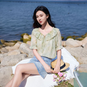 XIANGYING | Stylish Puff Sleeve Loose Short-sleeve Chiffon Blouse