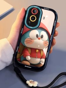 Oppo Reno11 pro Silicone Phone Case with Lanyard Backpack Full Cover Protection Cute Blue Fat Man Design Environmentally Friendly