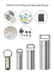 Thép Không Gỉ 304 Mini Kín Có Thể Đóng Hộp Đựng Thuốc Di Động Có Móc Khóa Chống Nước Nhỏ Bộ Phận Dụng Cụ Lưu Trữ Chai