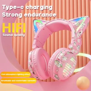 2024new High quality Bass stereo wireless Bluetooth Headphones LED Light cute Cat Ear Headphones noise cancelling With HD Microphone Gaming Headset buletooth V5.3 foldable support TF card HIFI music earphones for Girls Gifts