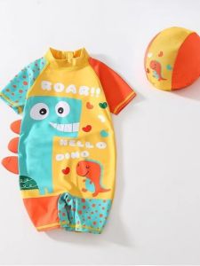 Quick Dry Dinosaur Childrens One Piece Swimsuit Baby Boys Girls Swimwear Infant Sun Protection Clothes Cotton Blend Fabric