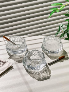 Luxurious Ice Pattern Ashtray Creative Home Use Living Room Anti-Dust High-End Glass Ashtray Fashionable Gift Item