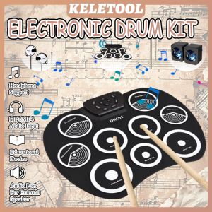 Roll up electronic drum set with headphone jack built-in speaker drum stick beginner electronic silicone drum practice