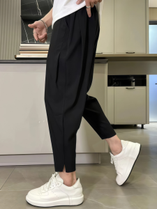 Quần Dài Nam Mùa Hè Mới Ice Silk Linen Nine Points Casual Thin Mens Pure Color Harem Pants Dáng Rộng Cạp Trung Quần Dài