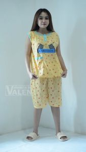baju tidur wanita dewasa 3/4 dewasa lekbbong kancing 2 bahan kaos serian muda kantong 1 BB MAX 70KG