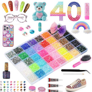 32000resin jelly rhinestones in 40 colors 3mm flat-bottomed rhinestones including 3 tubes of B7000 jewelry glue and tools