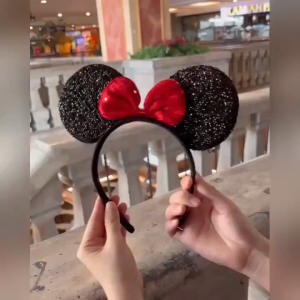 Bando Karakter Telinga Sequin Black Bando Telinga Mickey Mouse bando bayi