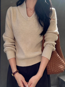 HUOLISI | FRENCH V-NECK SWEATER Long Sleeve Knitwear